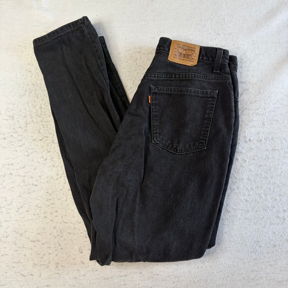 Levi's Jeans Womens 32 Black Orange Tab High Waisted Tapered Leg Vintage